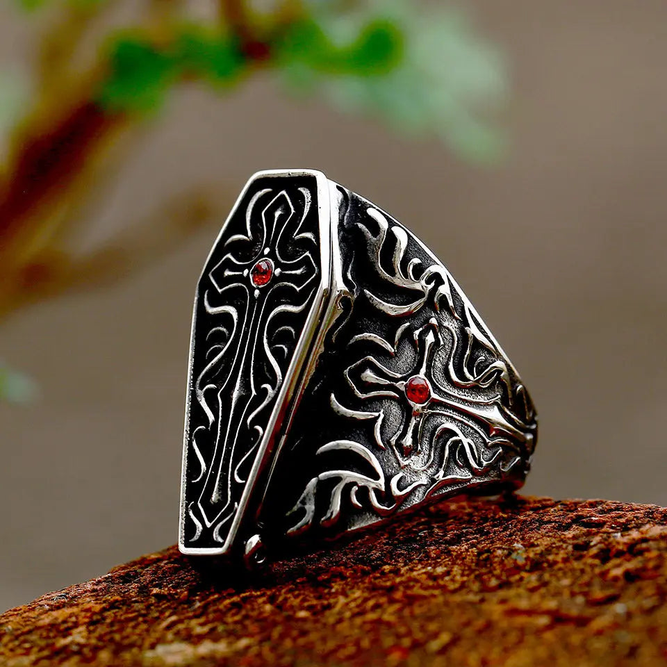 Vampire Coffin Gemstone Stainless Steel Ring VRAFI