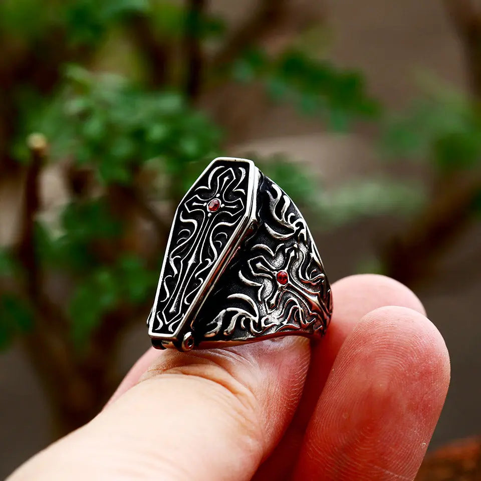 Vampire Coffin Gemstone Stainless Steel Ring VRAFI
