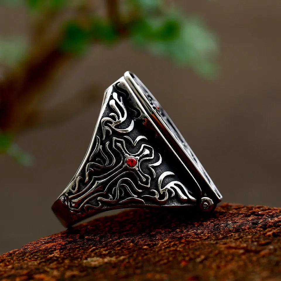 Vampire Coffin Gemstone Stainless Steel Ring VRAFI