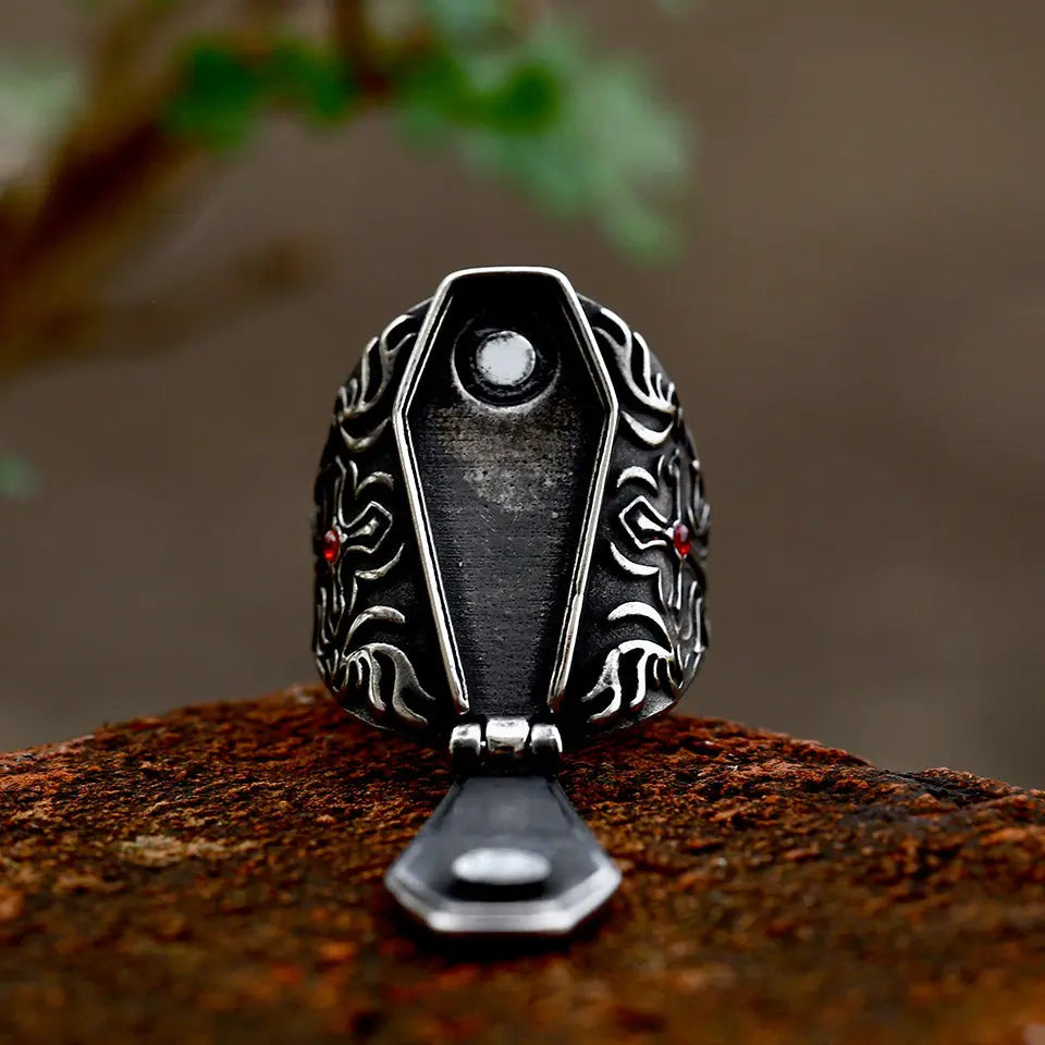 Vampire Coffin Gemstone Stainless Steel Ring VRAFI