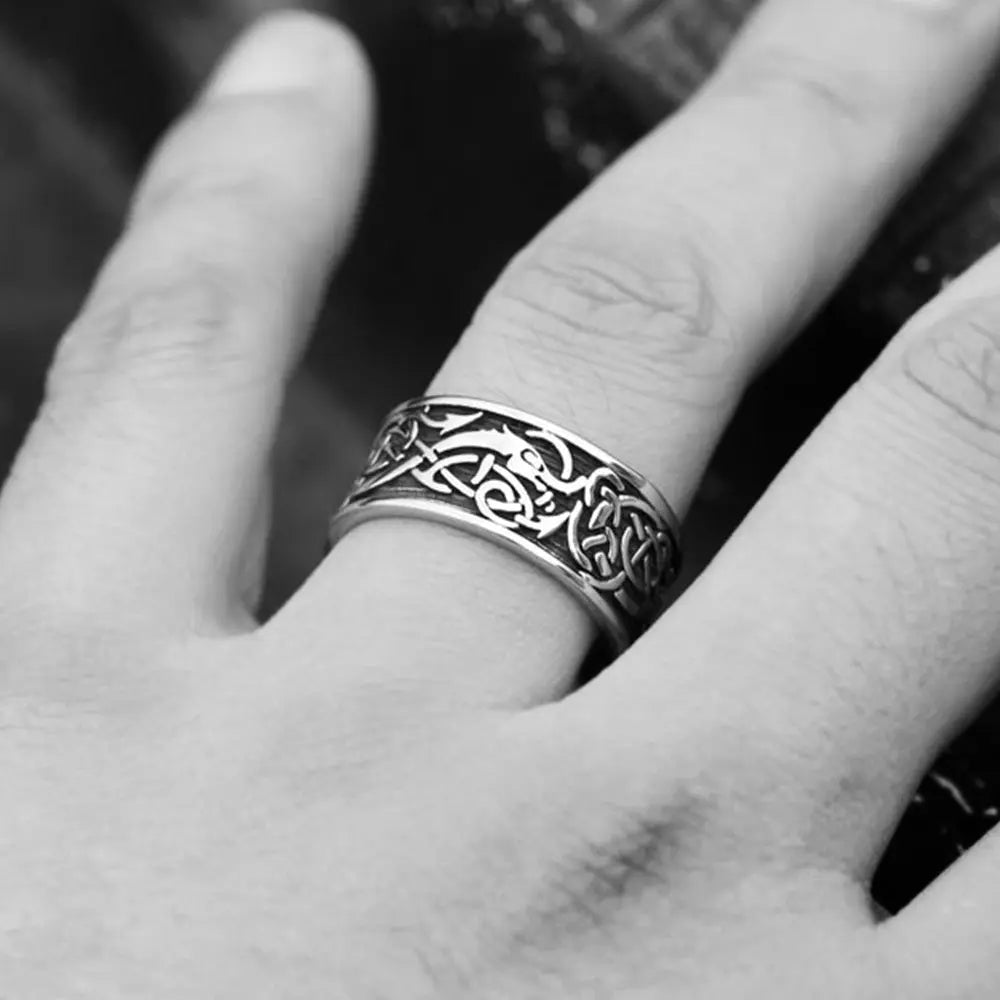 Viking Dragon Celtic Knot Stainless Steel Ring VRAFI
