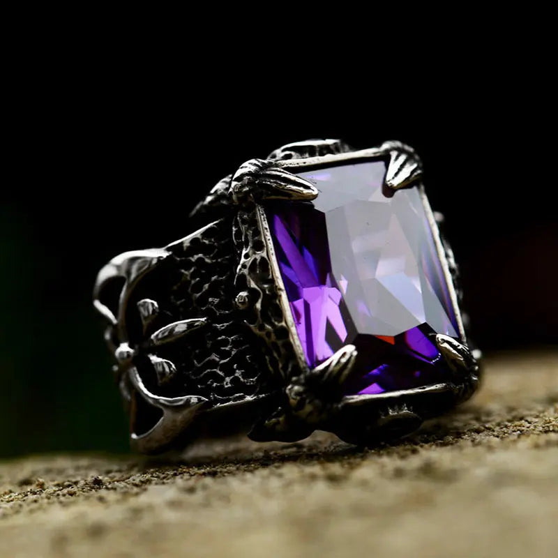 Viking Warrior Axe Gemstone Inlaid Ring VRAFI