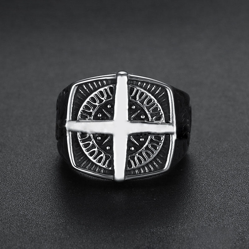 Viking Nautical Cross Stainless Steel Ring-Vrafi Jewelry