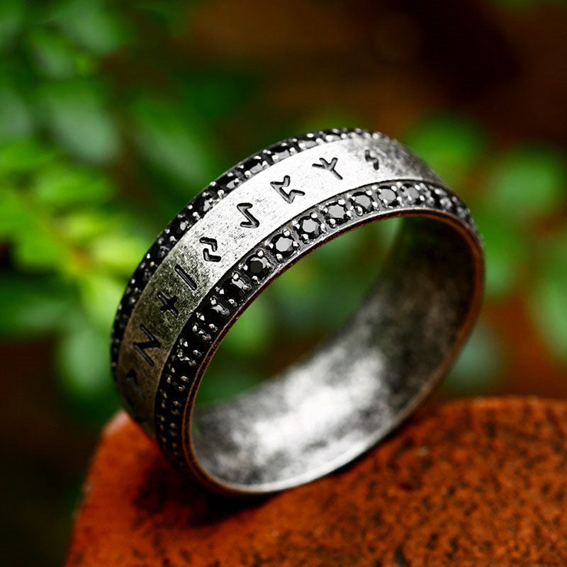 Viking Rune Set Diamond Stainless Steel Ring-Vrafi Jewelry