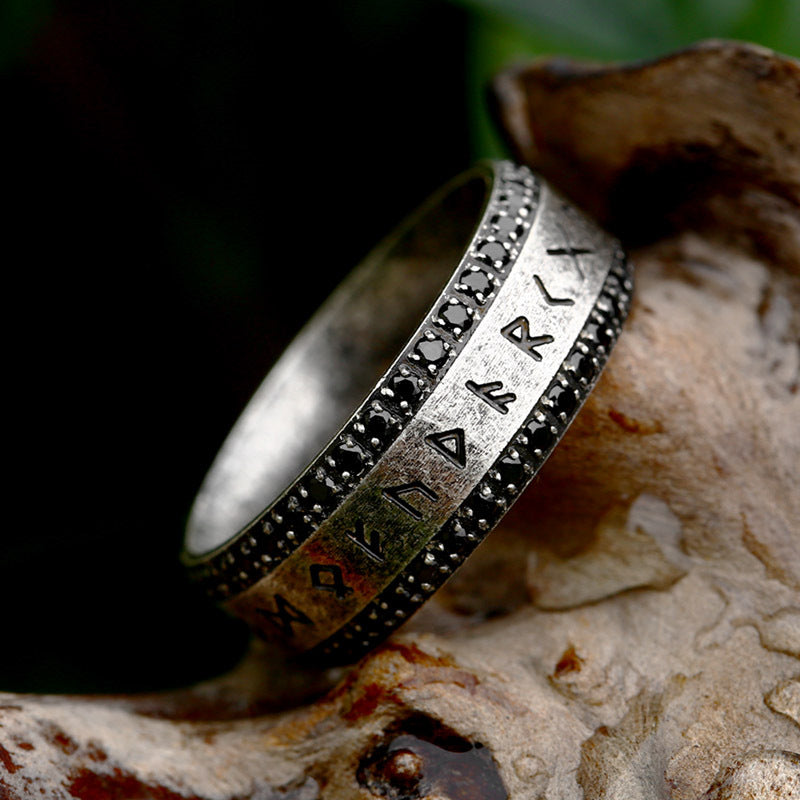 Viking Rune Set Diamond Stainless Steel Ring-Vrafi Jewelry