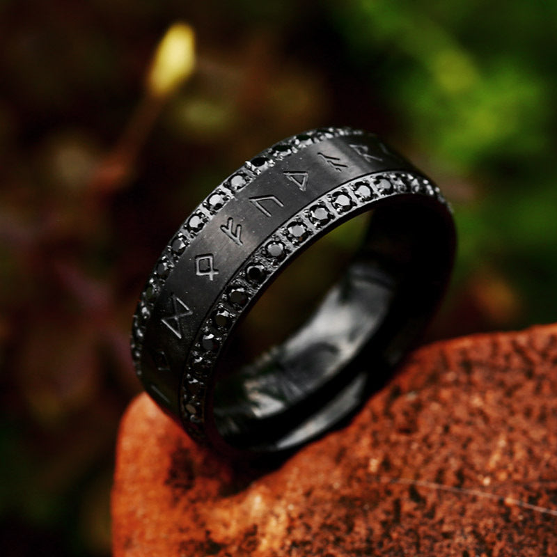Viking Rune Set Diamond Stainless Steel Ring-Vrafi Jewelry