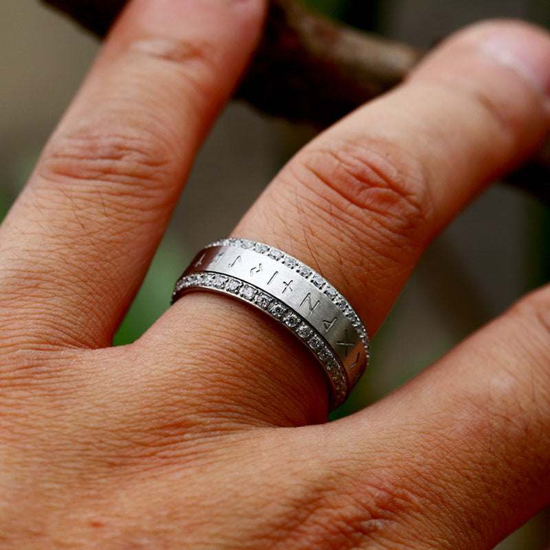 Viking Rune Set Diamond Stainless Steel Ring-Vrafi Jewelry