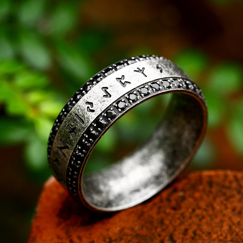 Viking Rune Set Diamond Stainless Steel Ring-Vrafi Jewelry