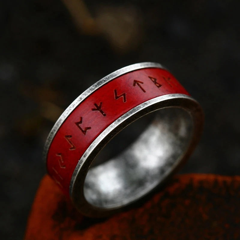 Viking Runes Rosewood Stainless Steel Ring