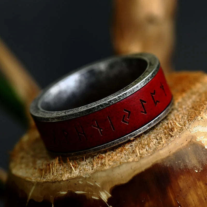 Viking Runes Rosewood Stainless Steel Ring