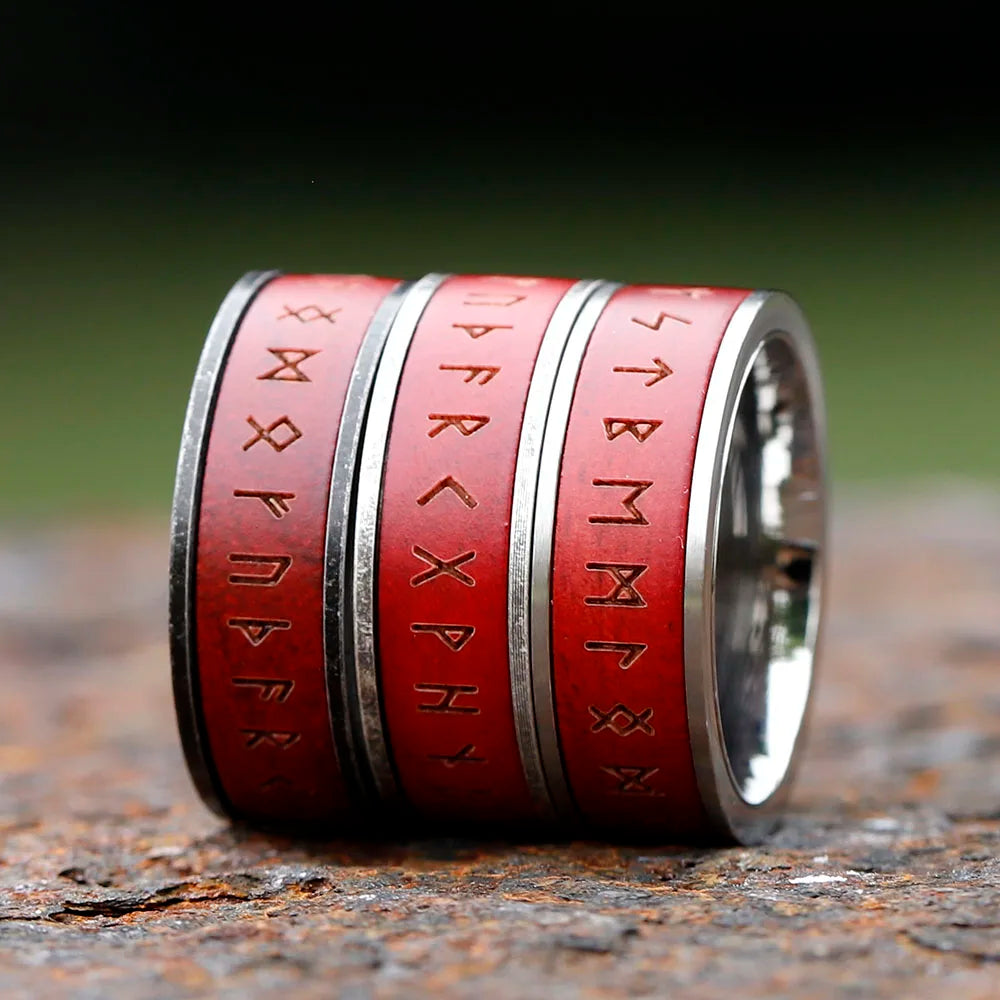 Viking Runes Rosewood Stainless Steel Ring