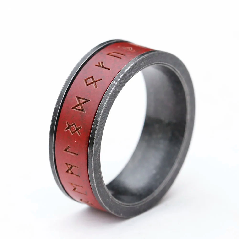 Viking Runes Rosewood Stainless Steel Ring