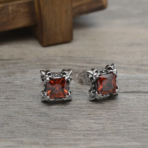 Vintage Baroque Rock Purple Gemstones Stud Earrings