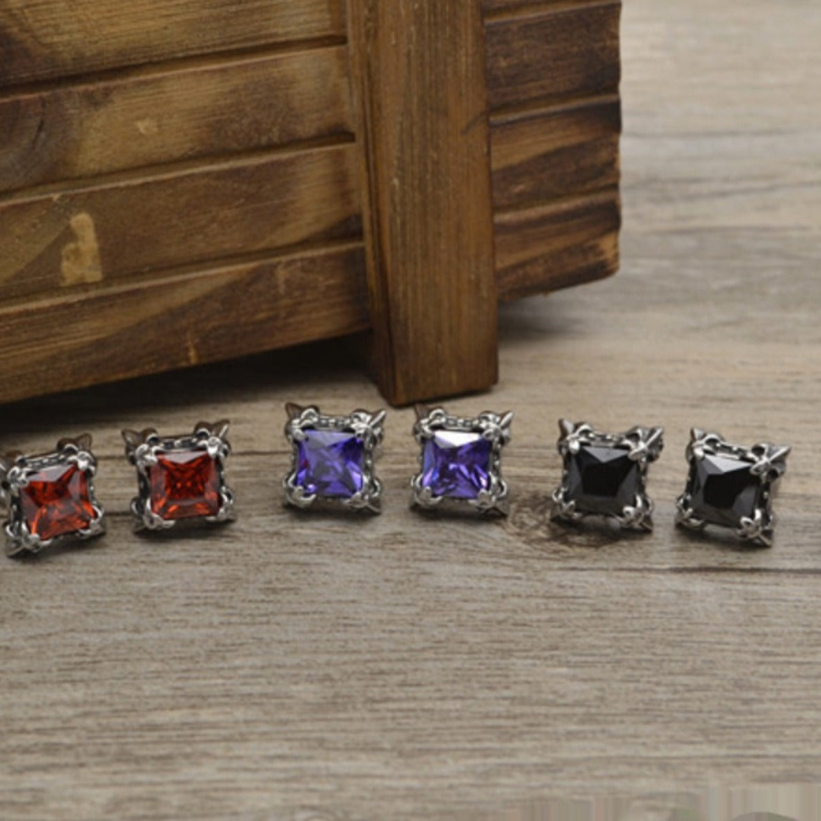 Vintage Baroque Rock Purple Gemstones Stud Earrings