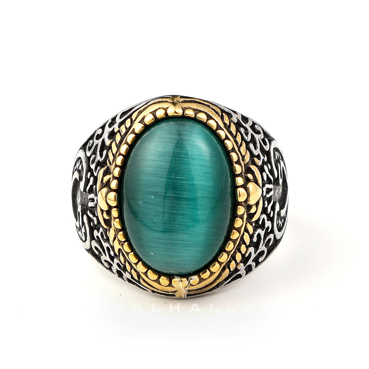 Vintage Engraved Gemstone Stainless Steel Ring