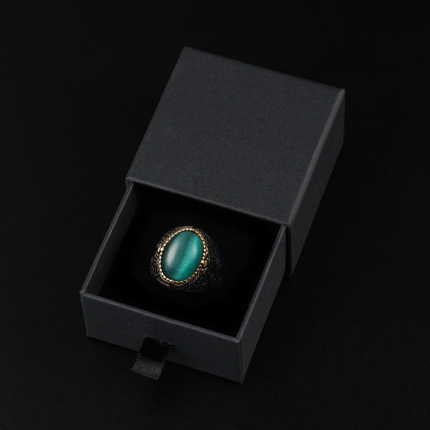 Vintage Engraved Gemstone Stainless Steel Ring