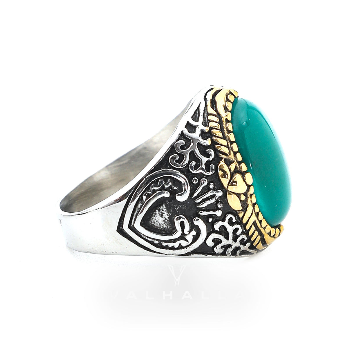 Vintage Engraved Gemstone Stainless Steel Ring