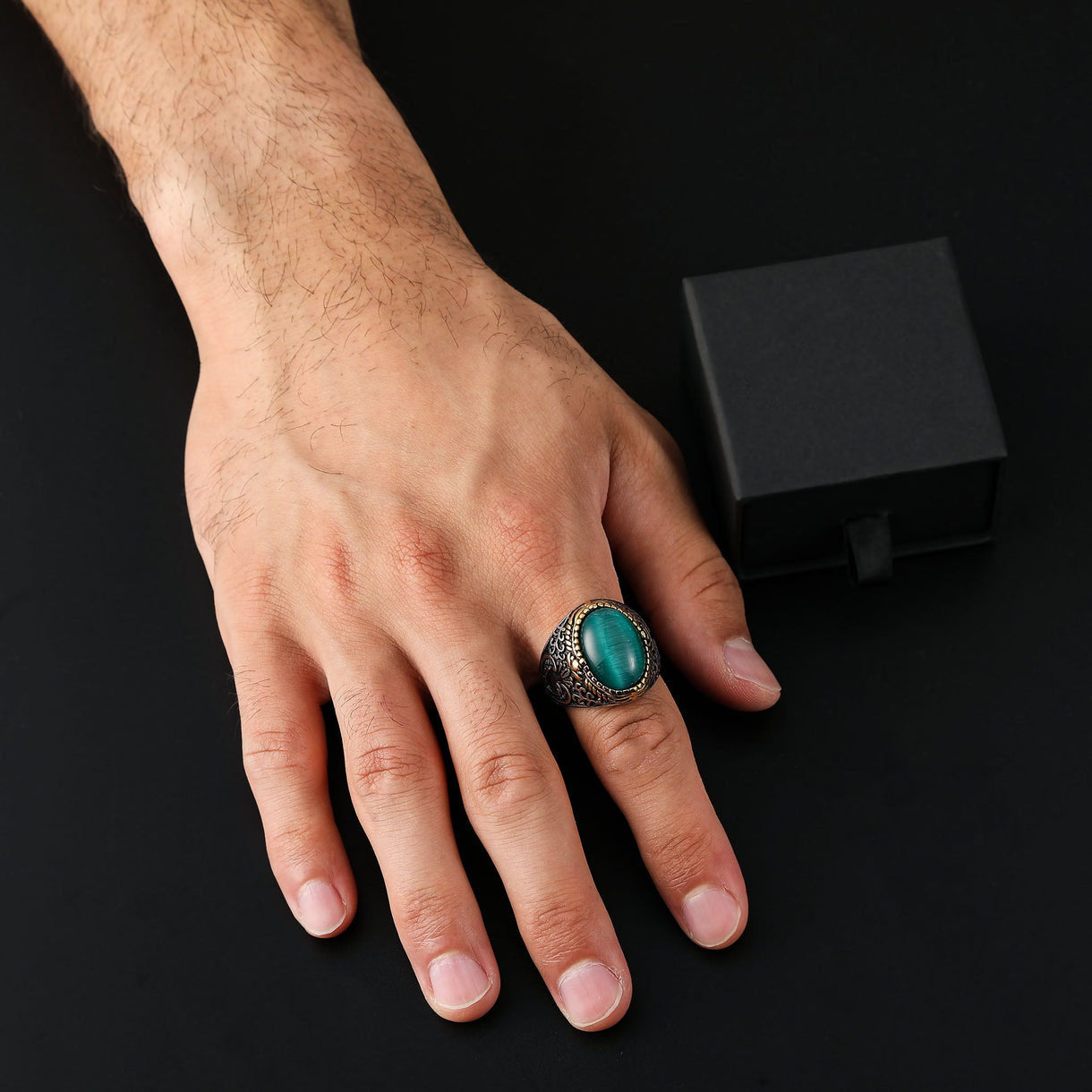 Vintage Engraved Gemstone Stainless Steel Ring