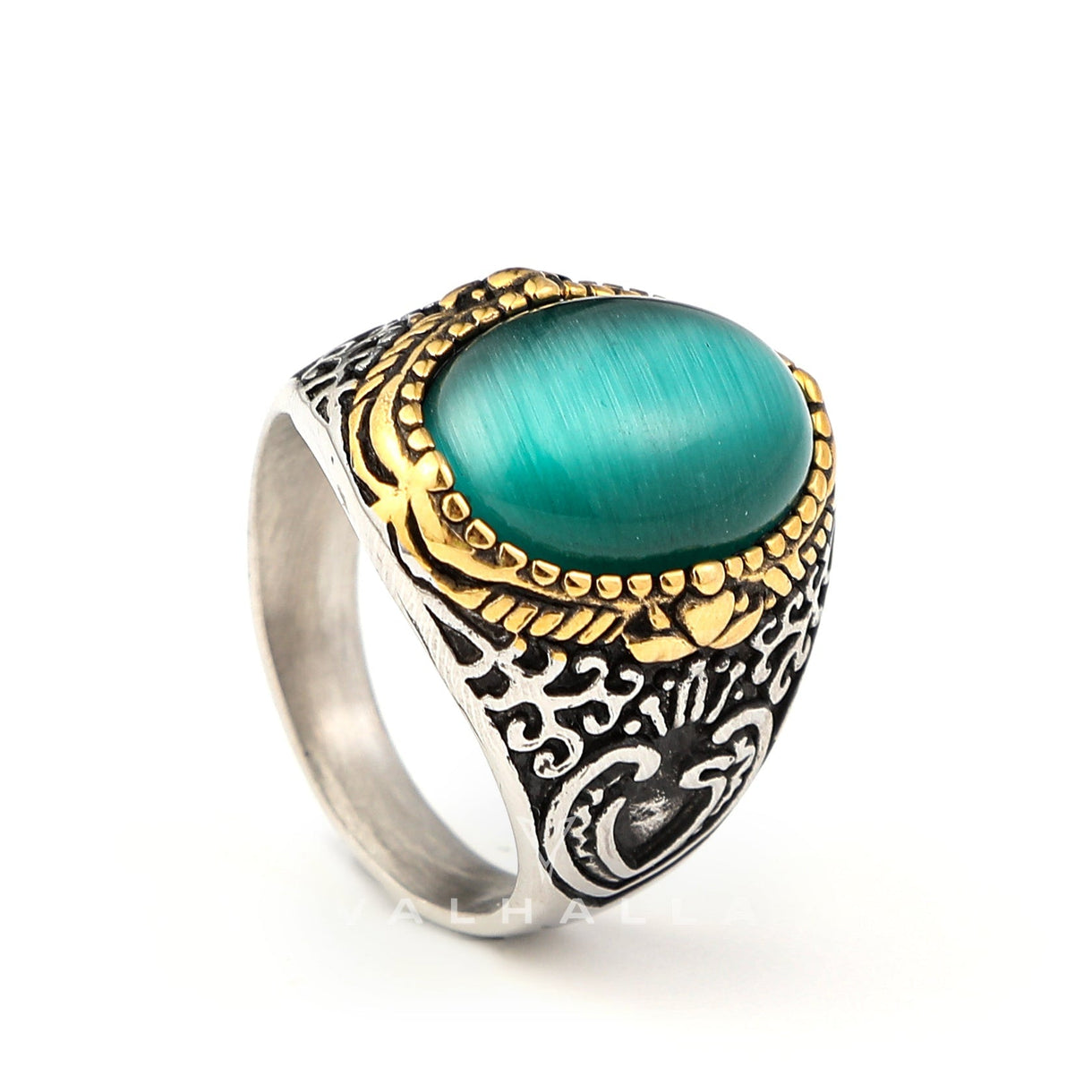 Vintage Engraved Gemstone Stainless Steel Ring