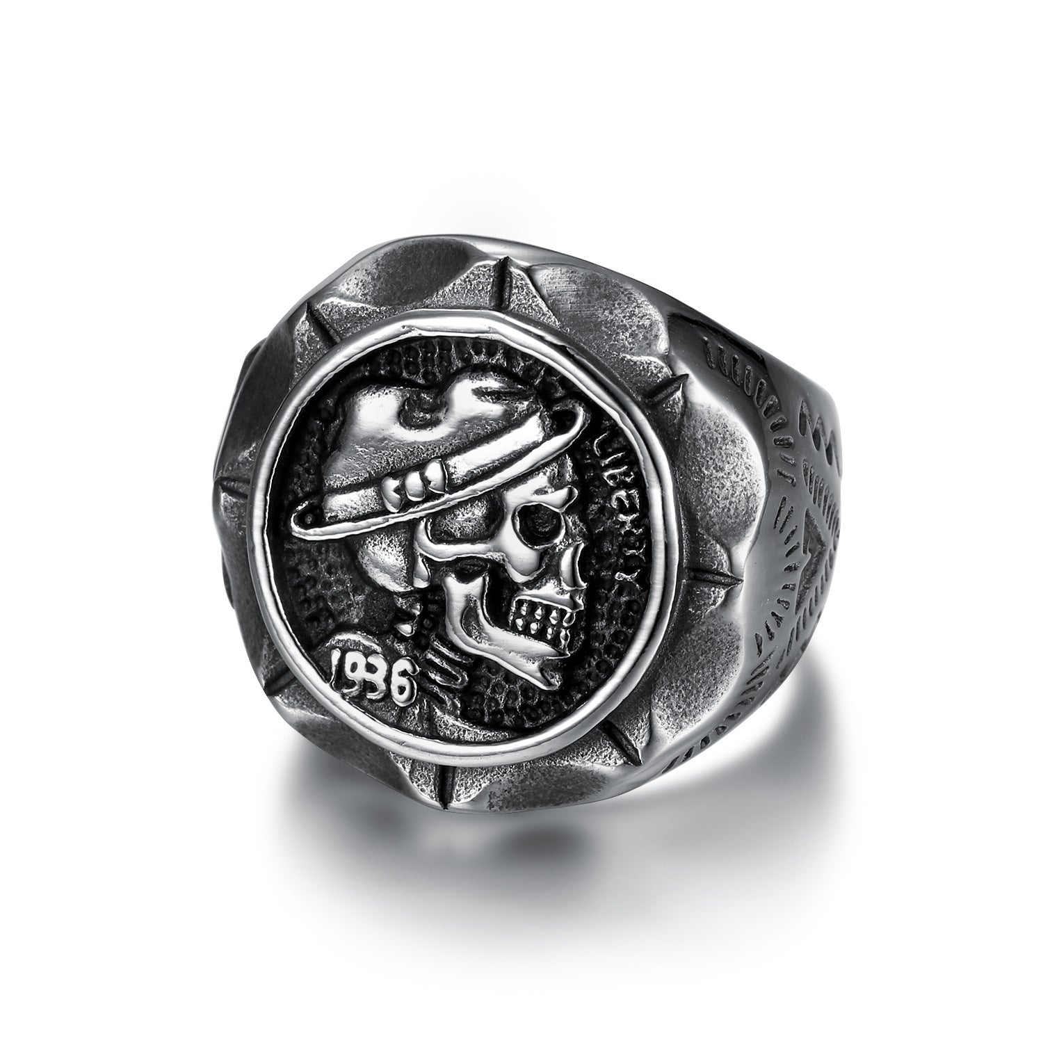 Anillo de acero inoxidable con forma de cuerpo 3D