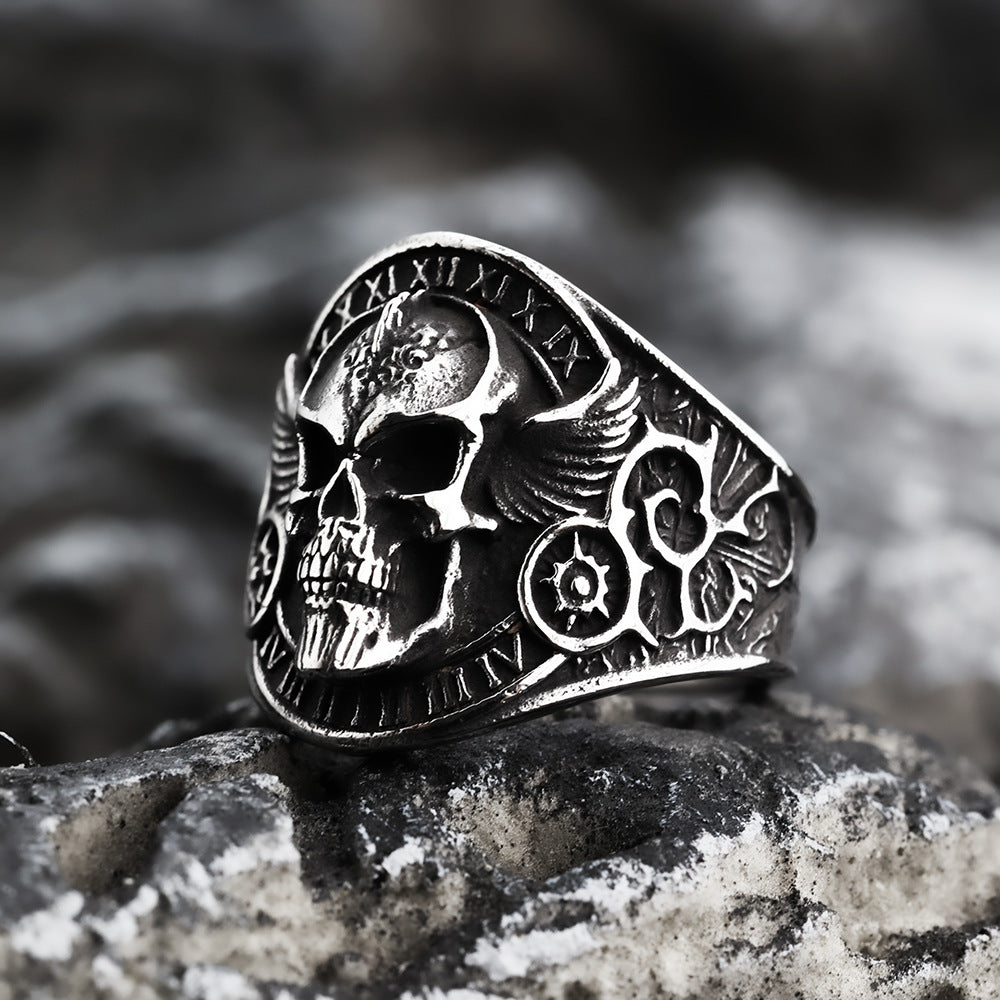 Vintage Motorcycle Style Skull Stainless Steel Ring