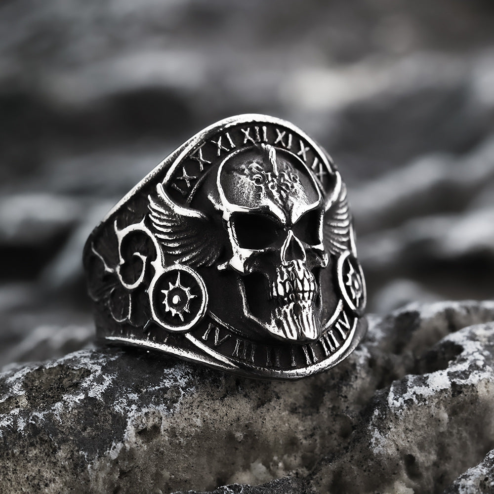 Vintage Motorcycle Style Skull Stainless Steel Ring