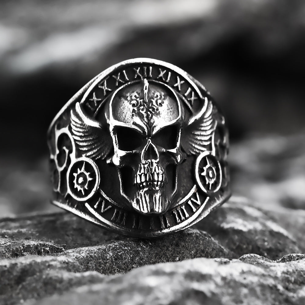 Vintage Motorcycle Style Skull Stainless Steel Ring
