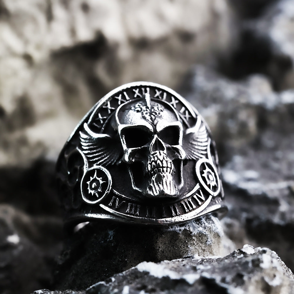 Vintage Motorcycle Style Skull Stainless Steel Ring