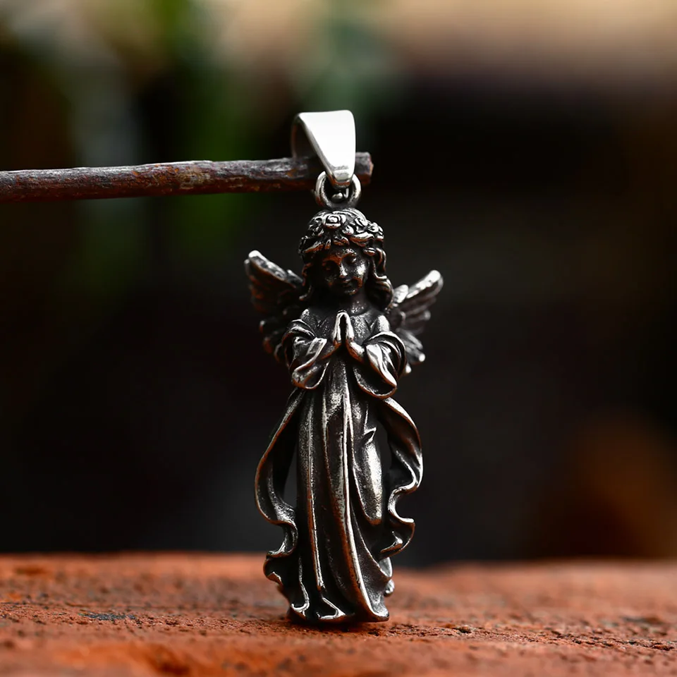 Vintage Stainless Steel Angel Necklace Pendant