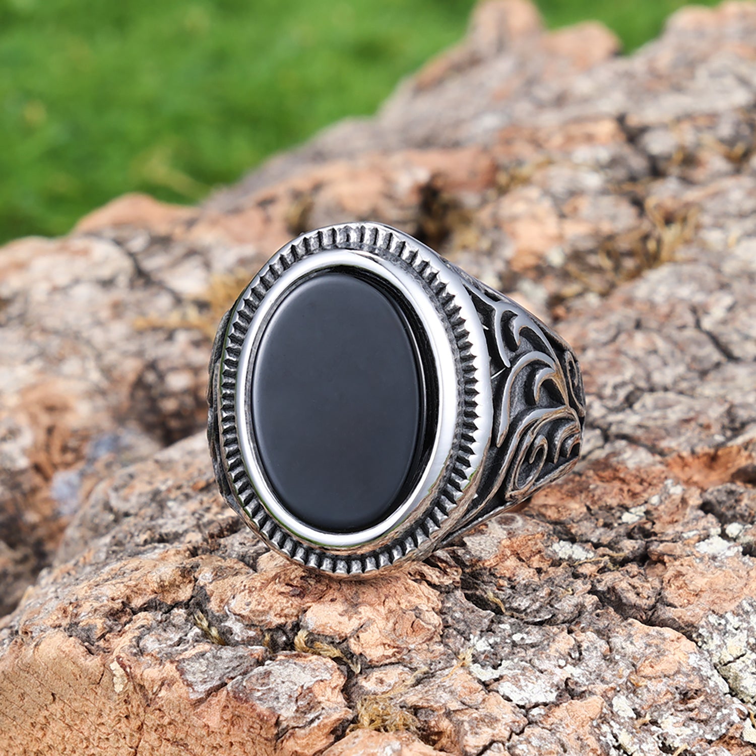 Anello con sigillo minimalista in acciaio inossidabile intagliato