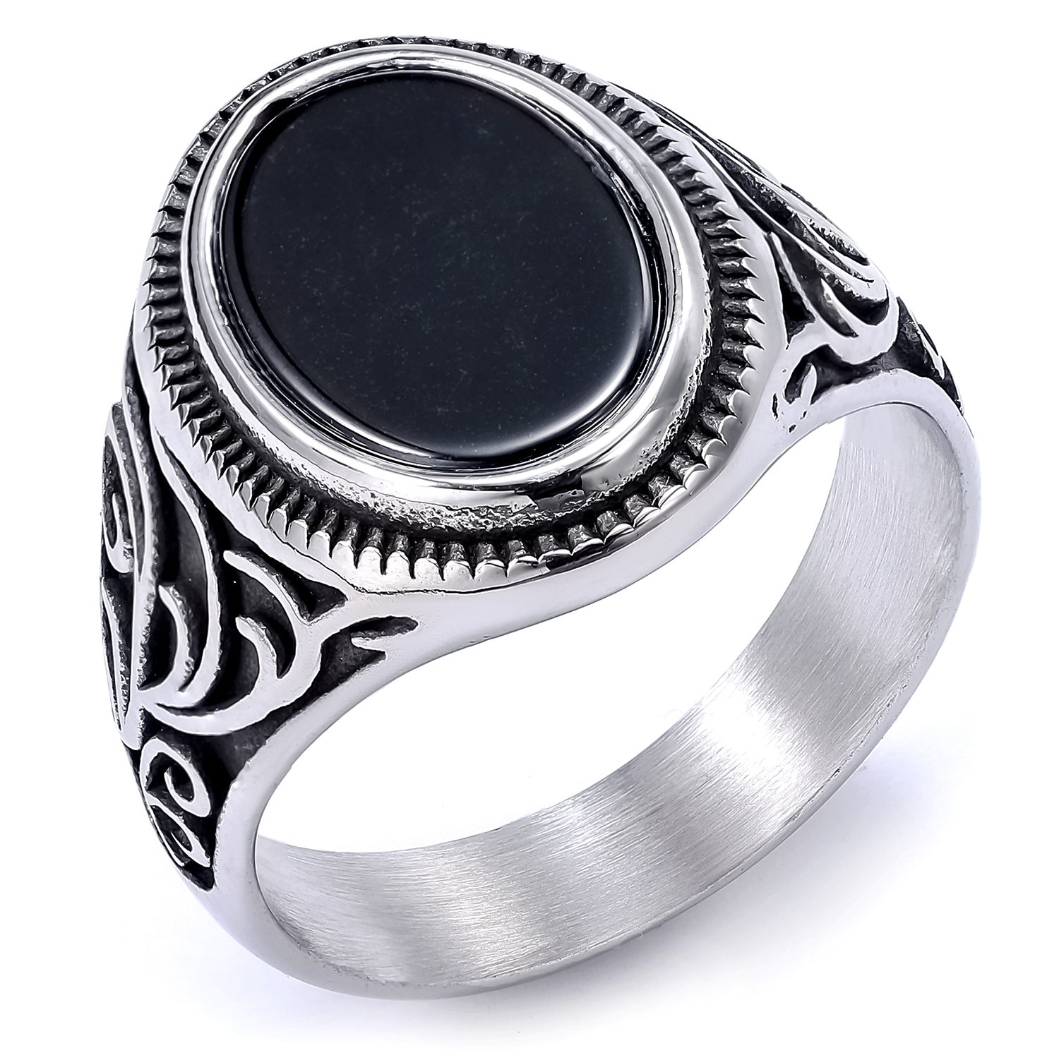 Anello con sigillo minimalista in acciaio inossidabile intagliato