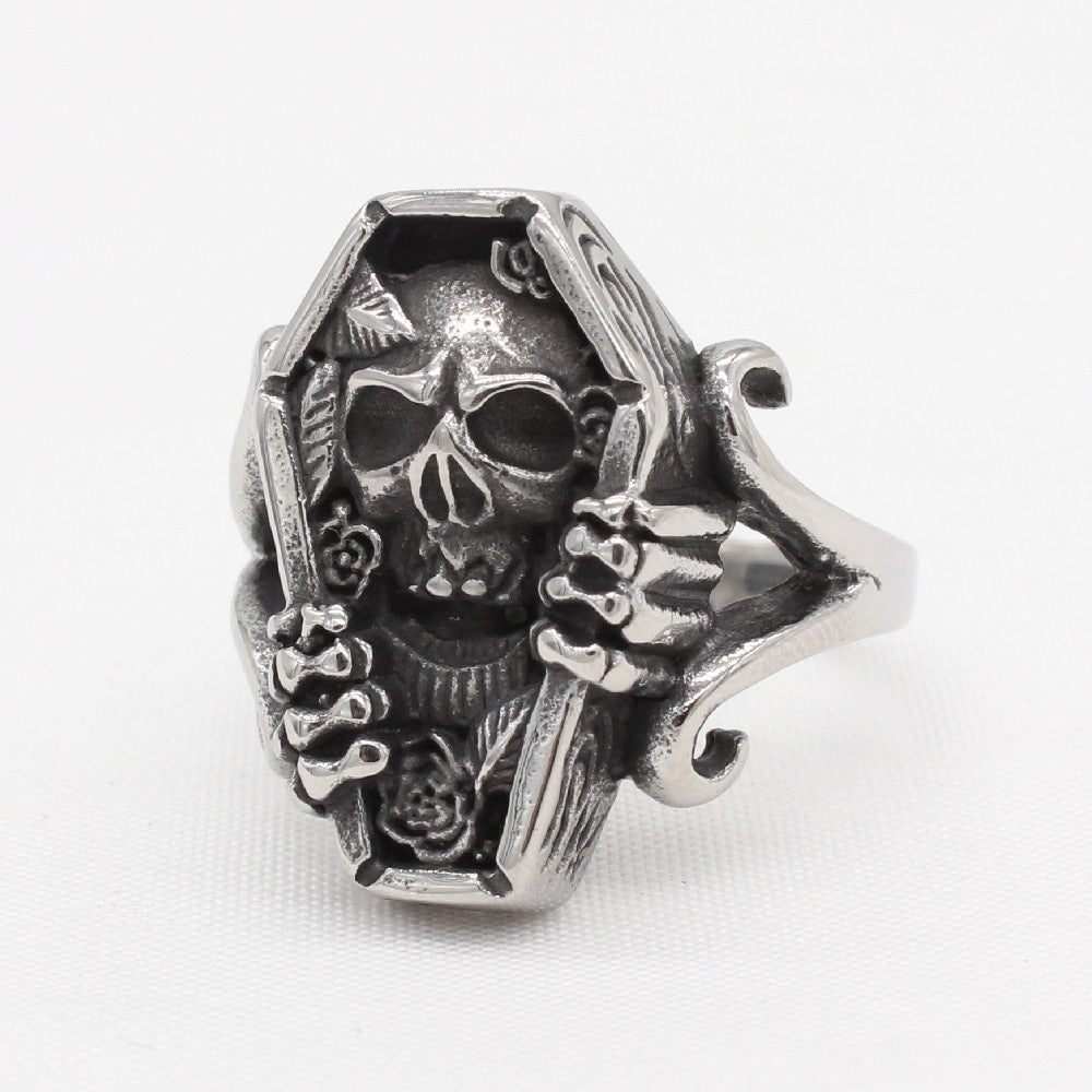 Anillo de acero inoxidable con forma de cuerpo 3D