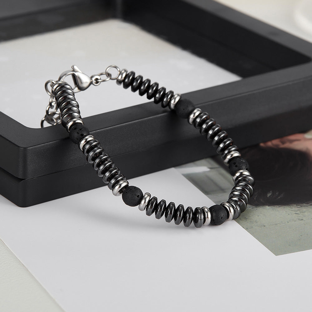 Bracciale con perline in acciaio inossidabile alabastro