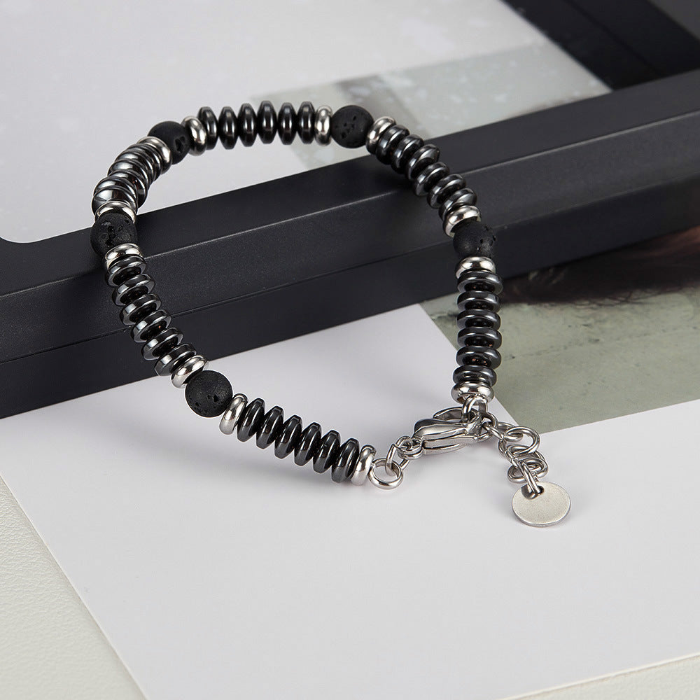 Bracciale con perline in acciaio inossidabile alabastro