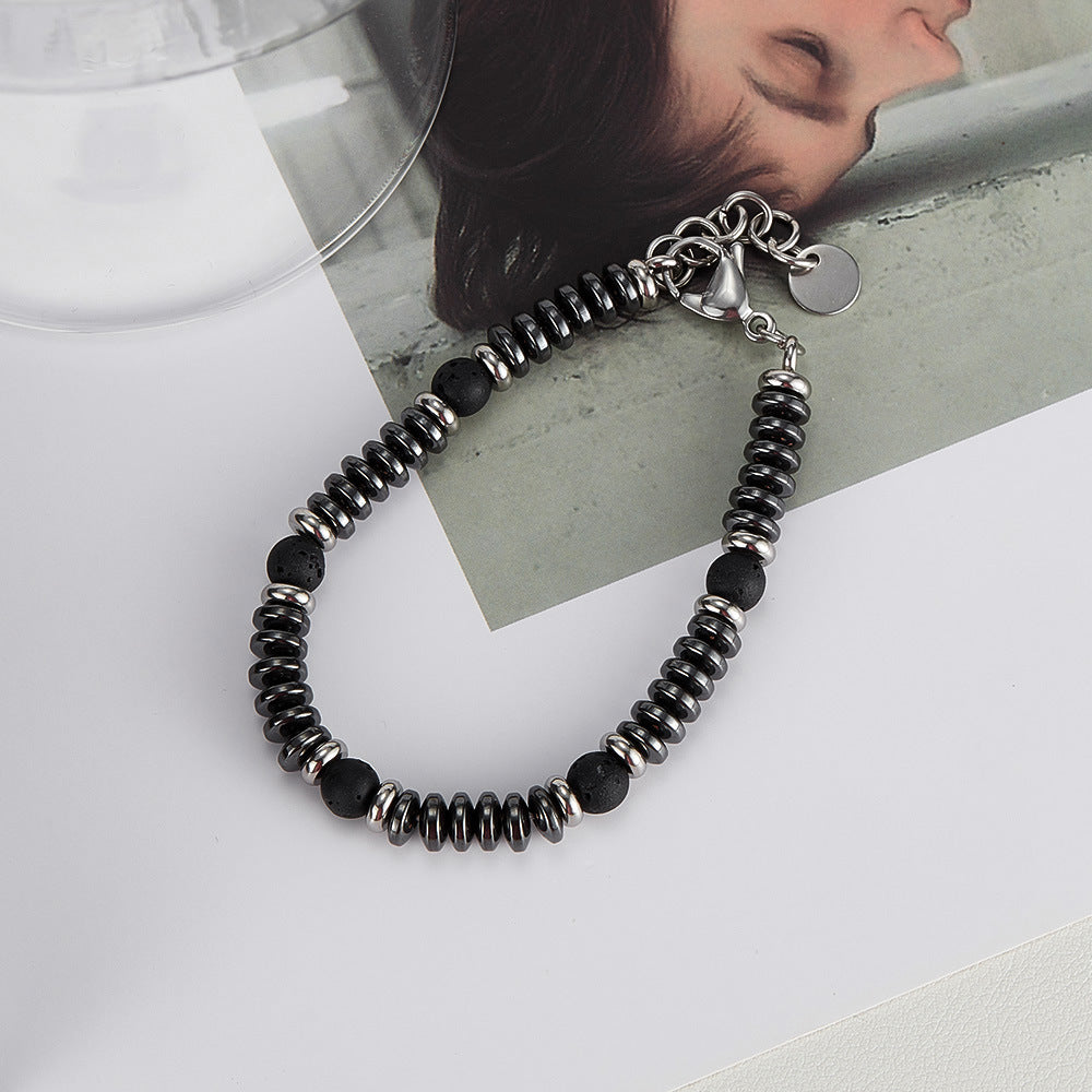 Bracciale con perline in acciaio inossidabile alabastro