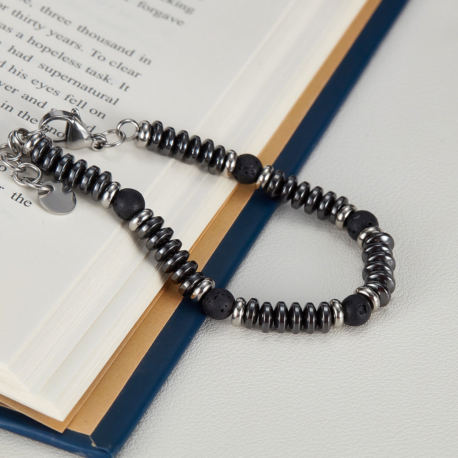 Bracciale con perline in acciaio inossidabile alabastro