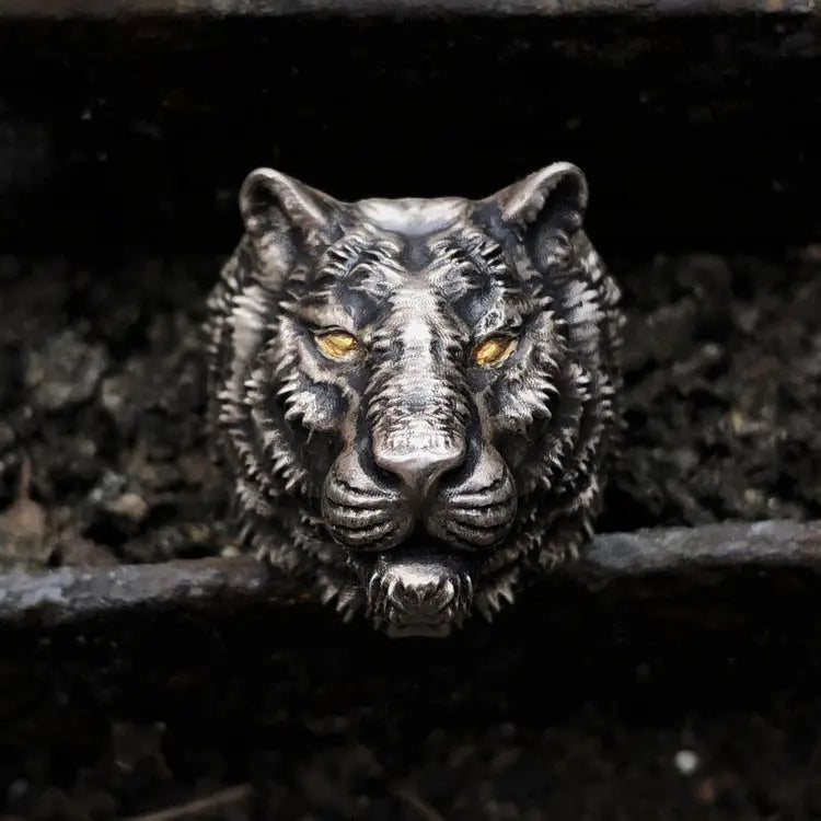 Wild Tiger Silver Ring - Vrafi Jewelry
