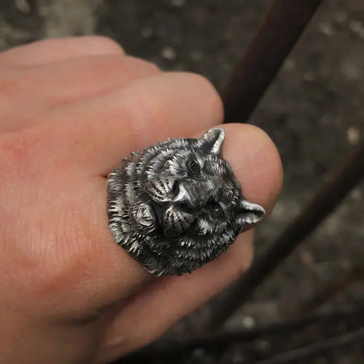 Wild Tiger Silver Ring - Vrafi Jewelry