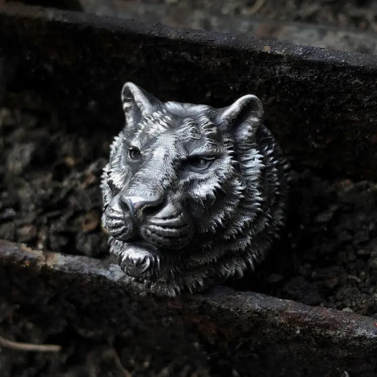 Wild Tiger Silver Ring - Vrafi Jewelry