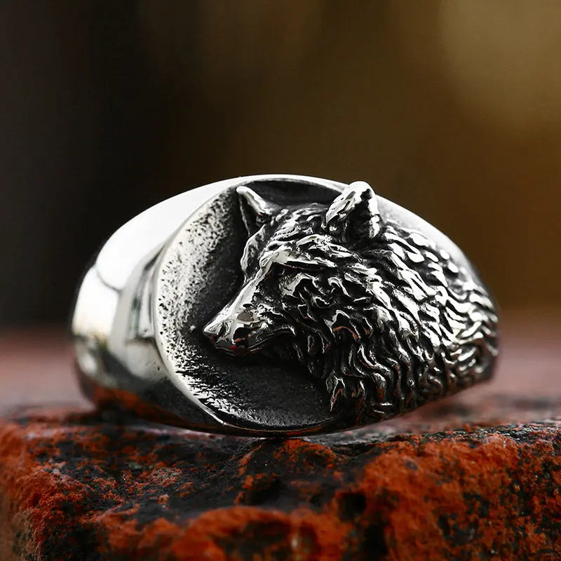 Wild Wolf Signet Stainless Steel Ring - Vrafi Jewelry