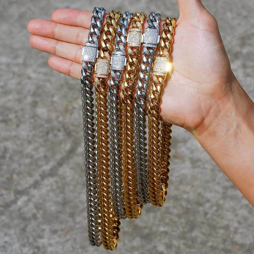 Zirconia Spring Clasp Stainless Steel Necklace-Silver VRAFI