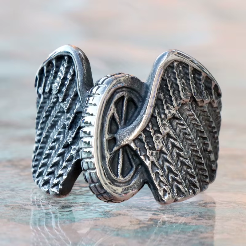 Biker Wing Wheel Stainless Steel Ring