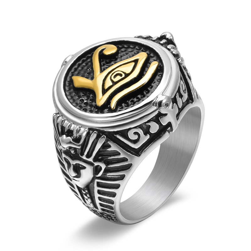 Vintage Egyptian Carved Stainless Steel Ring