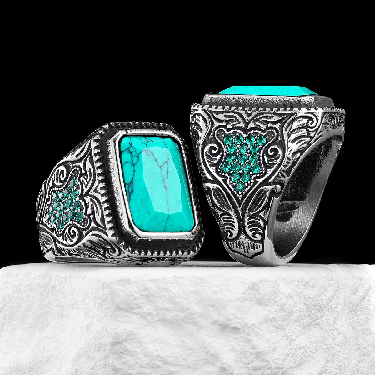 Textura De Flor Con Anillo De Acero Inoxidable Esmaltado