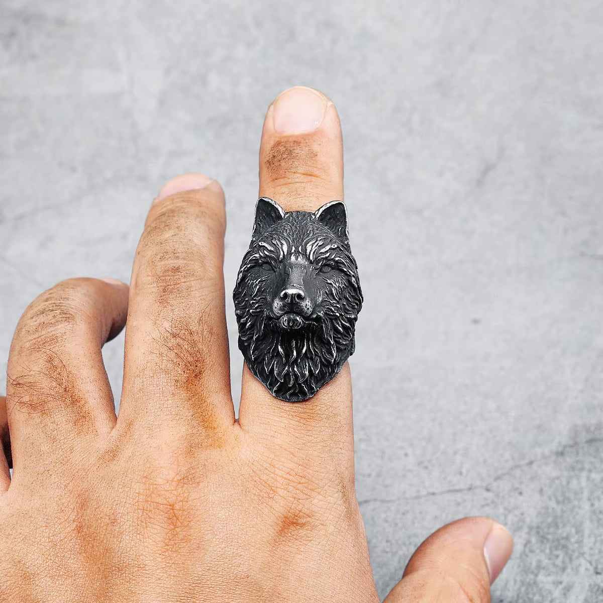 Vintage 3D Wolf Head Stainless Steel Ring