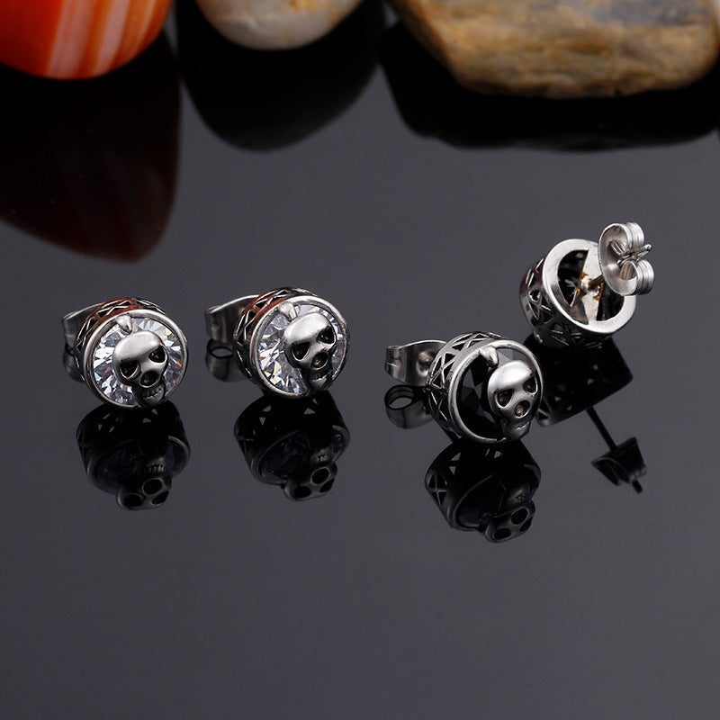 Punk Skull Stud Earrings-Vrafi Jewelry