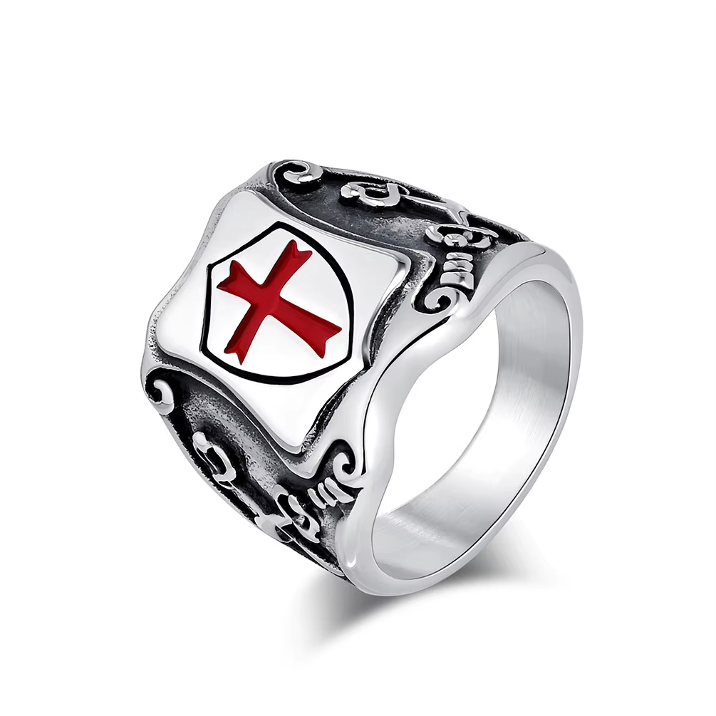Knights Templar Red Cross Shield Stainless Steel Ring
