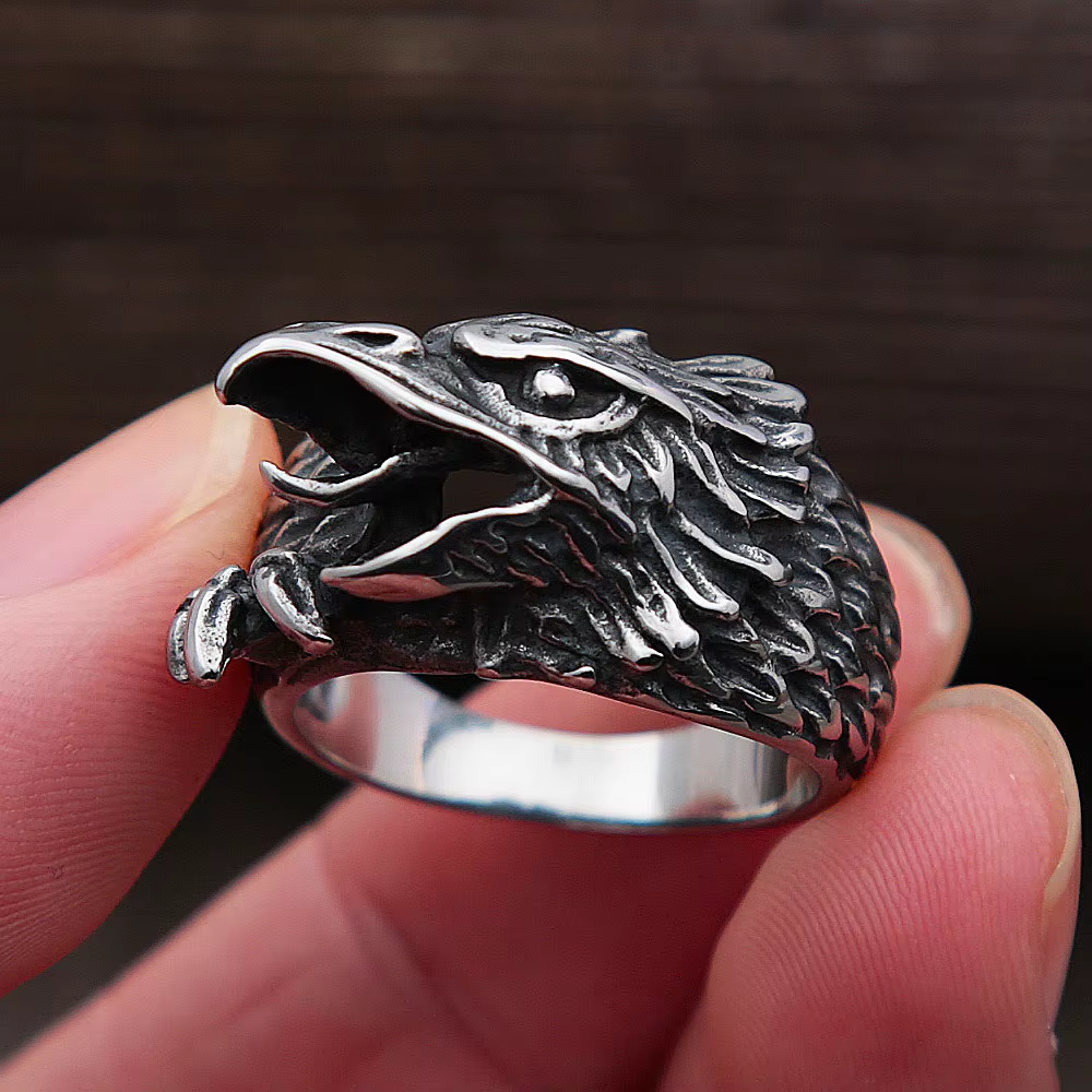 Vintage 3D Eagle Head Stainless Steel Ring