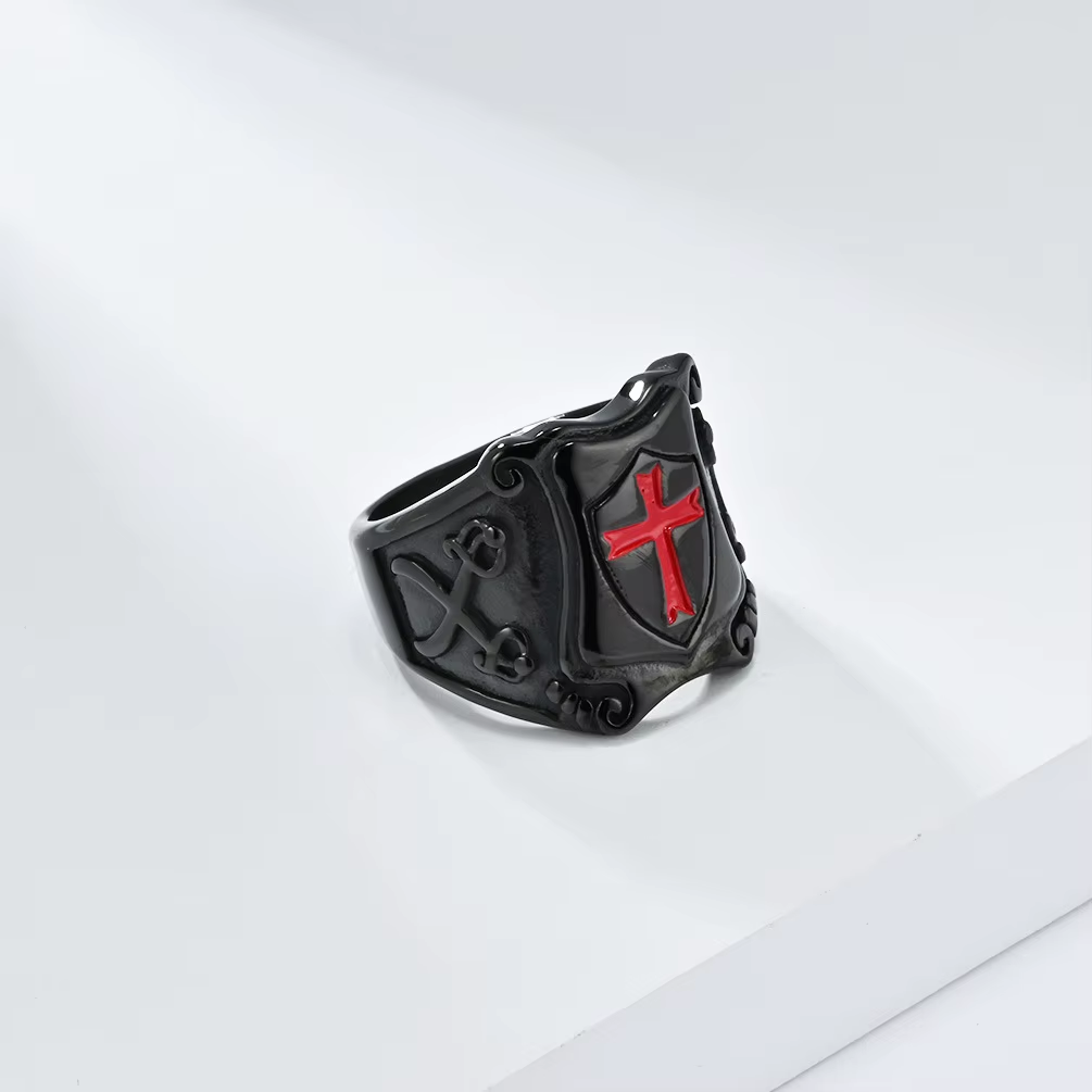 Knights Templar Red Cross Shield Stainless Steel Ring