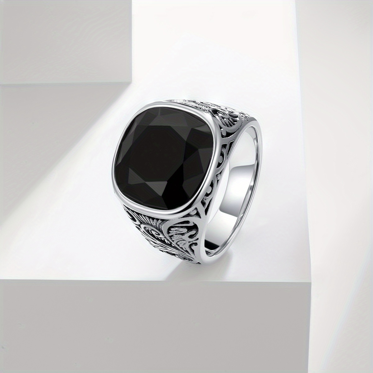 Cushion Cut Gemstone Stainless Steel Ring